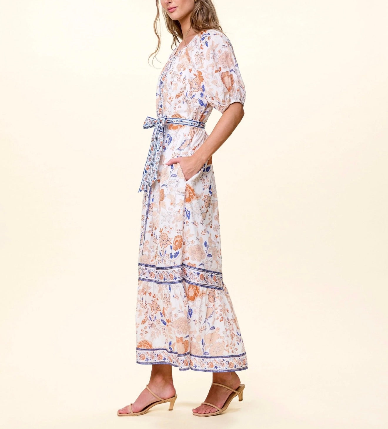 CLEOBELLA Kelsey Ankle Dress in Bellavista Print, showcasing lightweight fabric and vibrant floral pattern.
