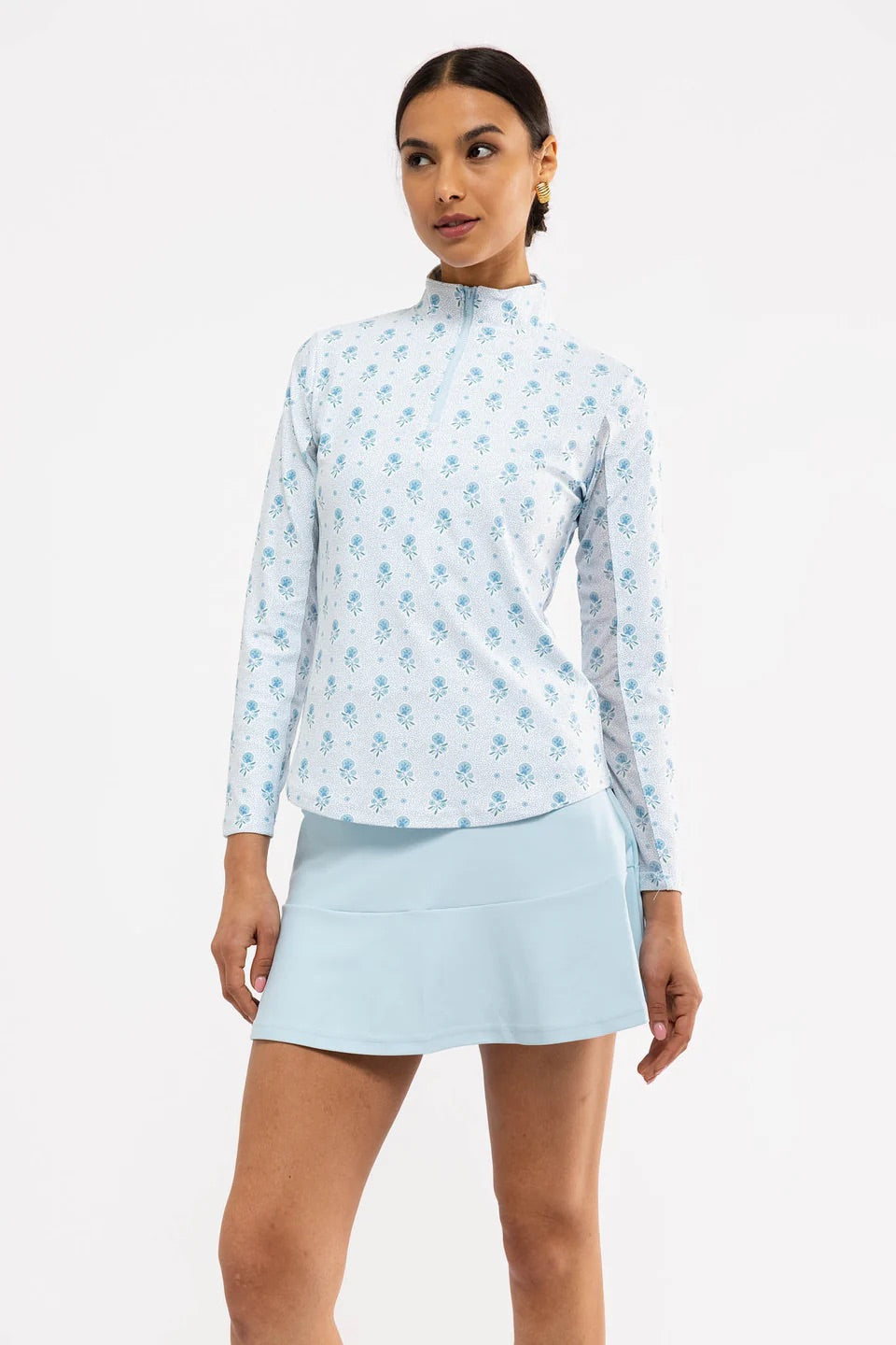 The Ava 1/4 Zip - Blue Dot Floral