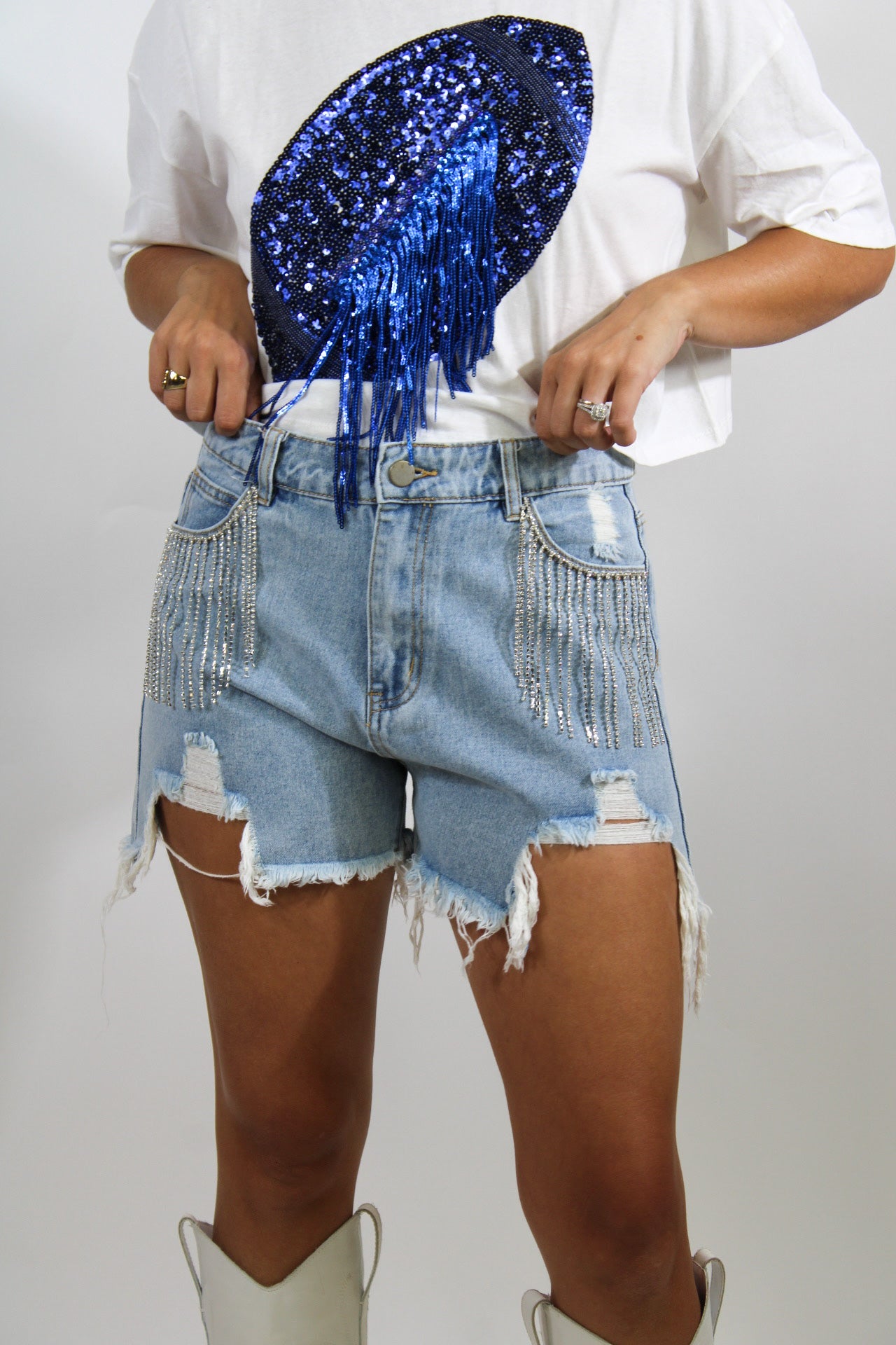 Denim Fringe Shorts