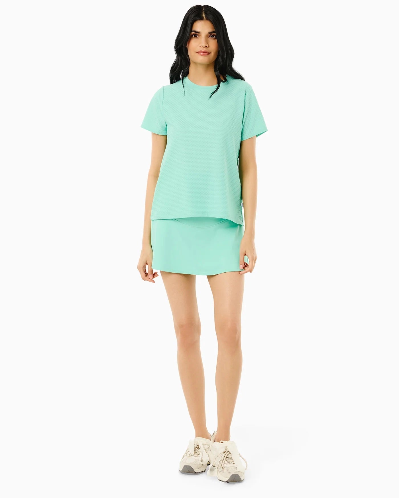 Walnut short sleeve Jelly Mint top by ADDISON BAY, featuring a casual fit and soft fabric, displayed on a hanger.