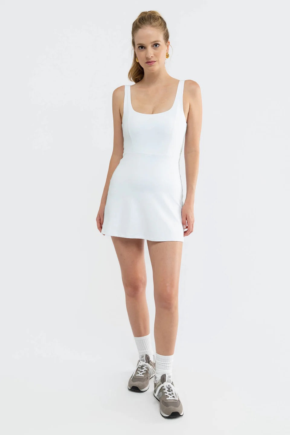Claudette Dress - White/Green Olive