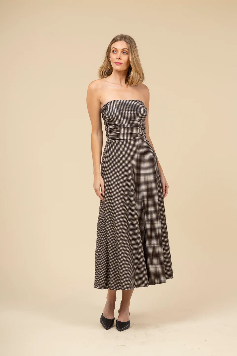 The Gloria Dress - Black Beige Gingham