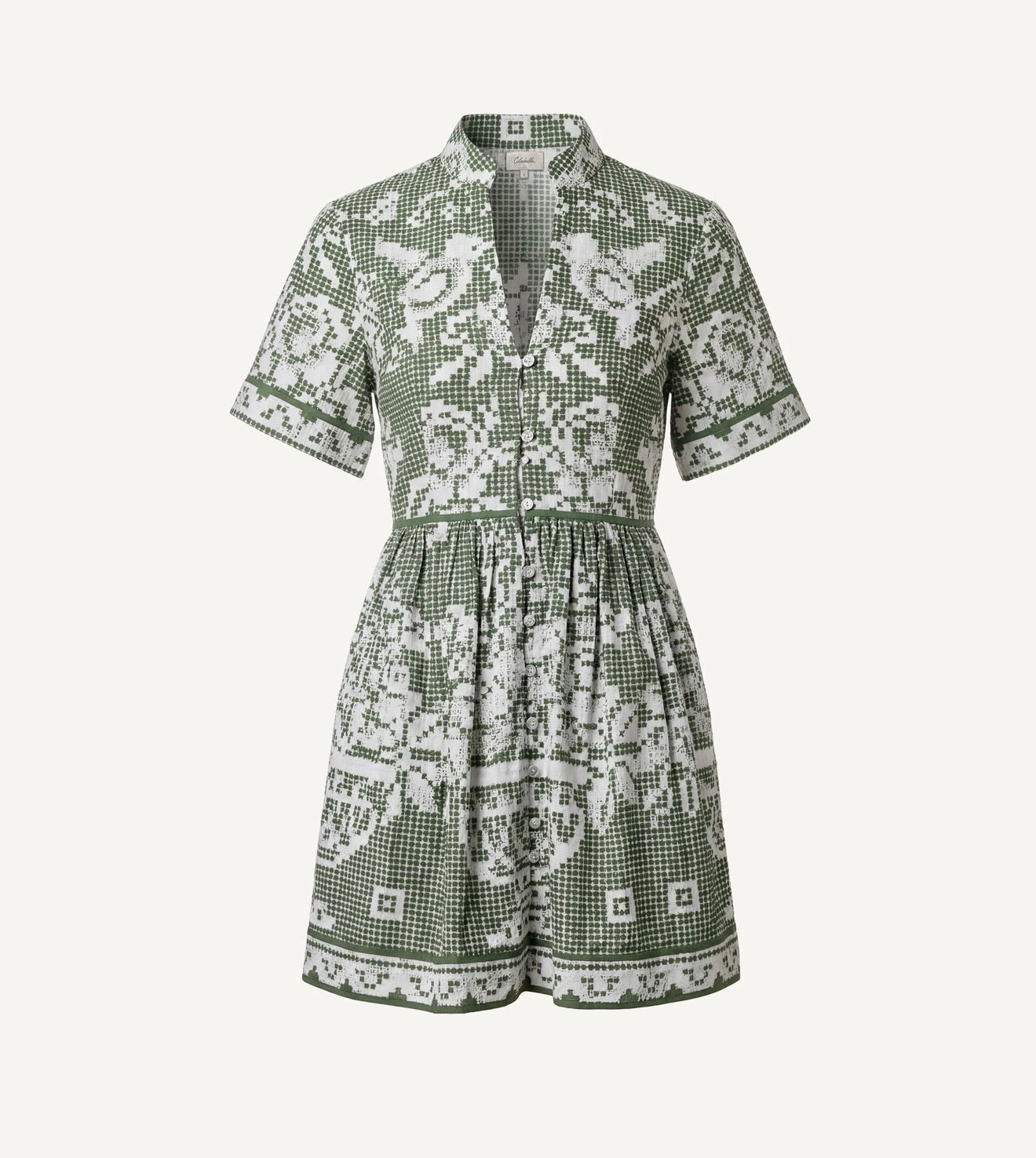 CLEOBELLA Starling Mini Dress in Verdant Flight, featuring a vibrant green color and stylish, lightweight fabric.
