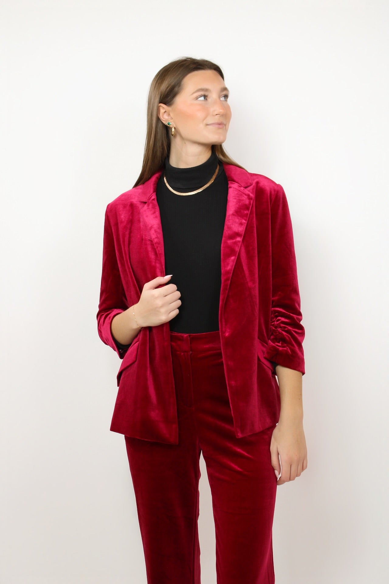 Red Wine Velvet Blazer