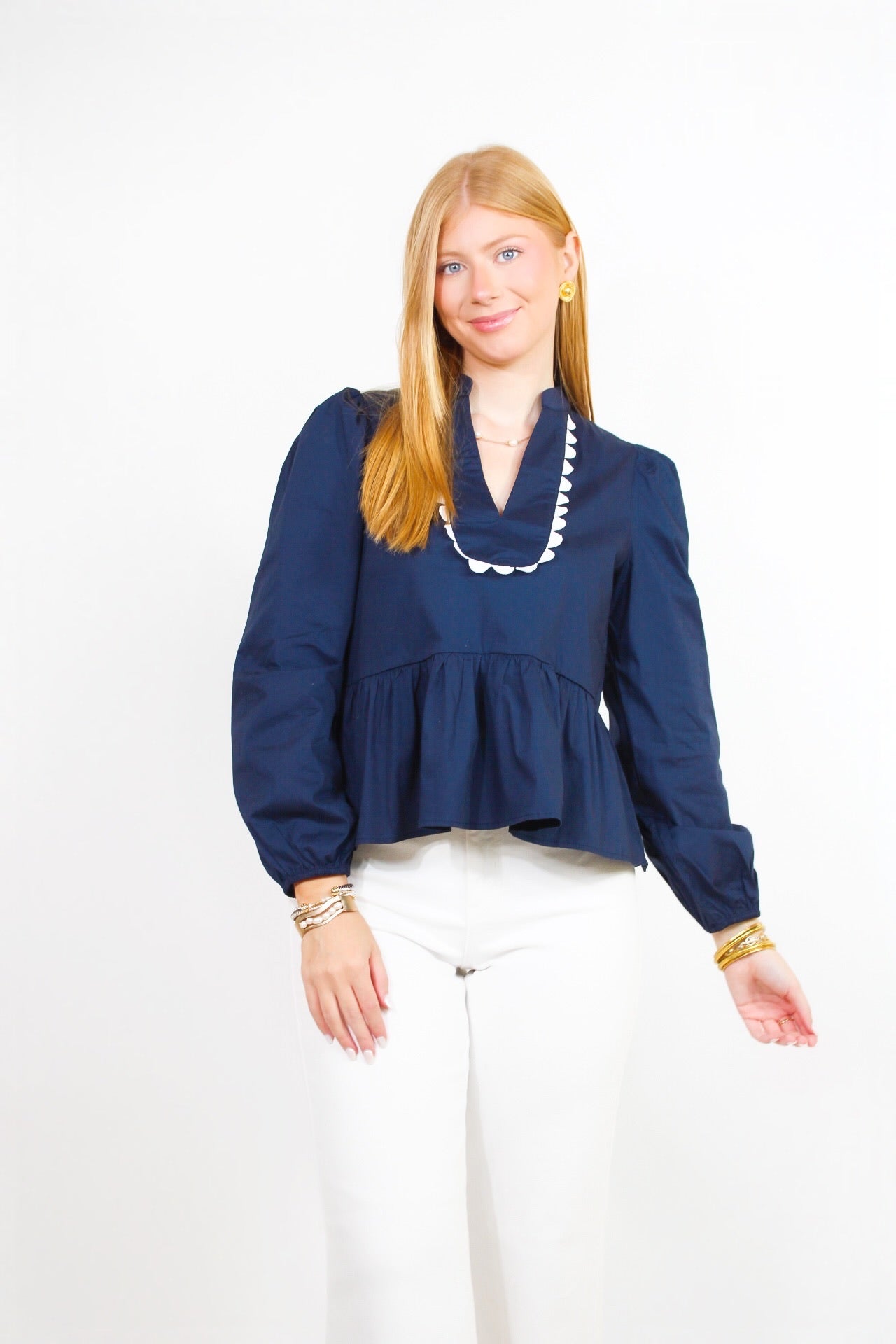 Navy Peplum Top