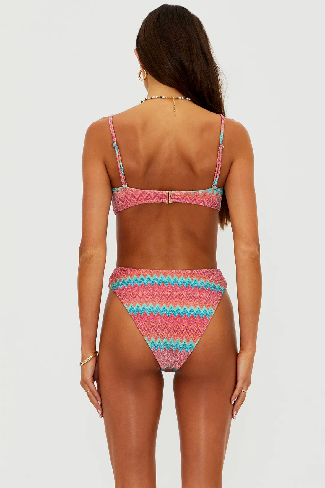 BEACHRIOT Kelsey Top in Strawberry Ice Chevron featuring vibrant, patterned fabric and a stylish, sleeveless design.