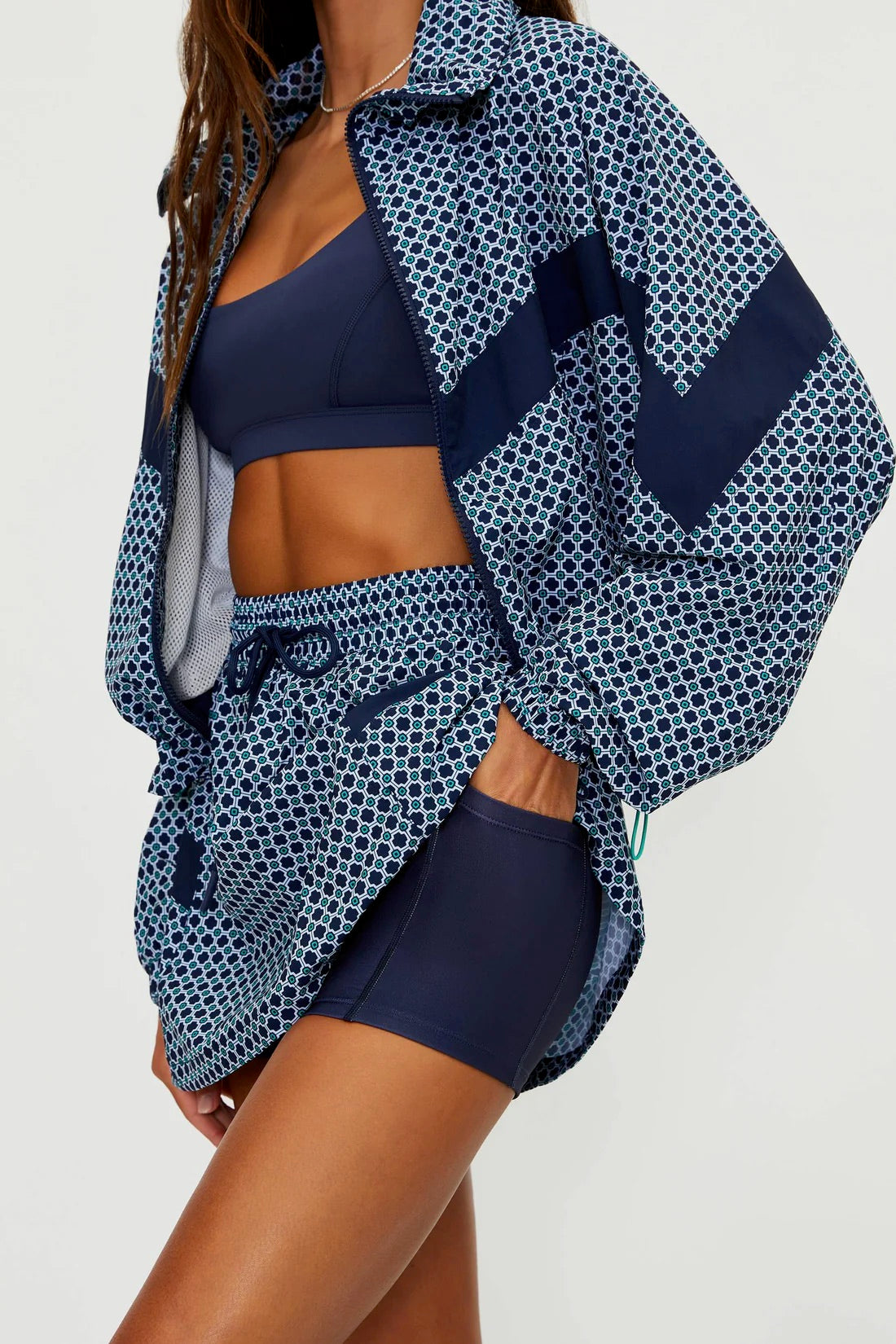 BEACHRIOT Clyde Skirt in Twilight Tides Geo with flowing fabric and vibrant print, perfect for casual summer wear.