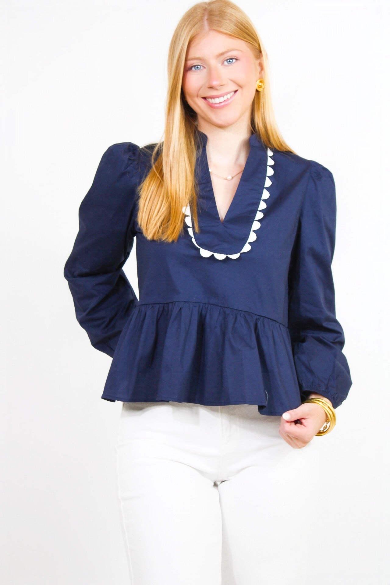 Navy Peplum Top