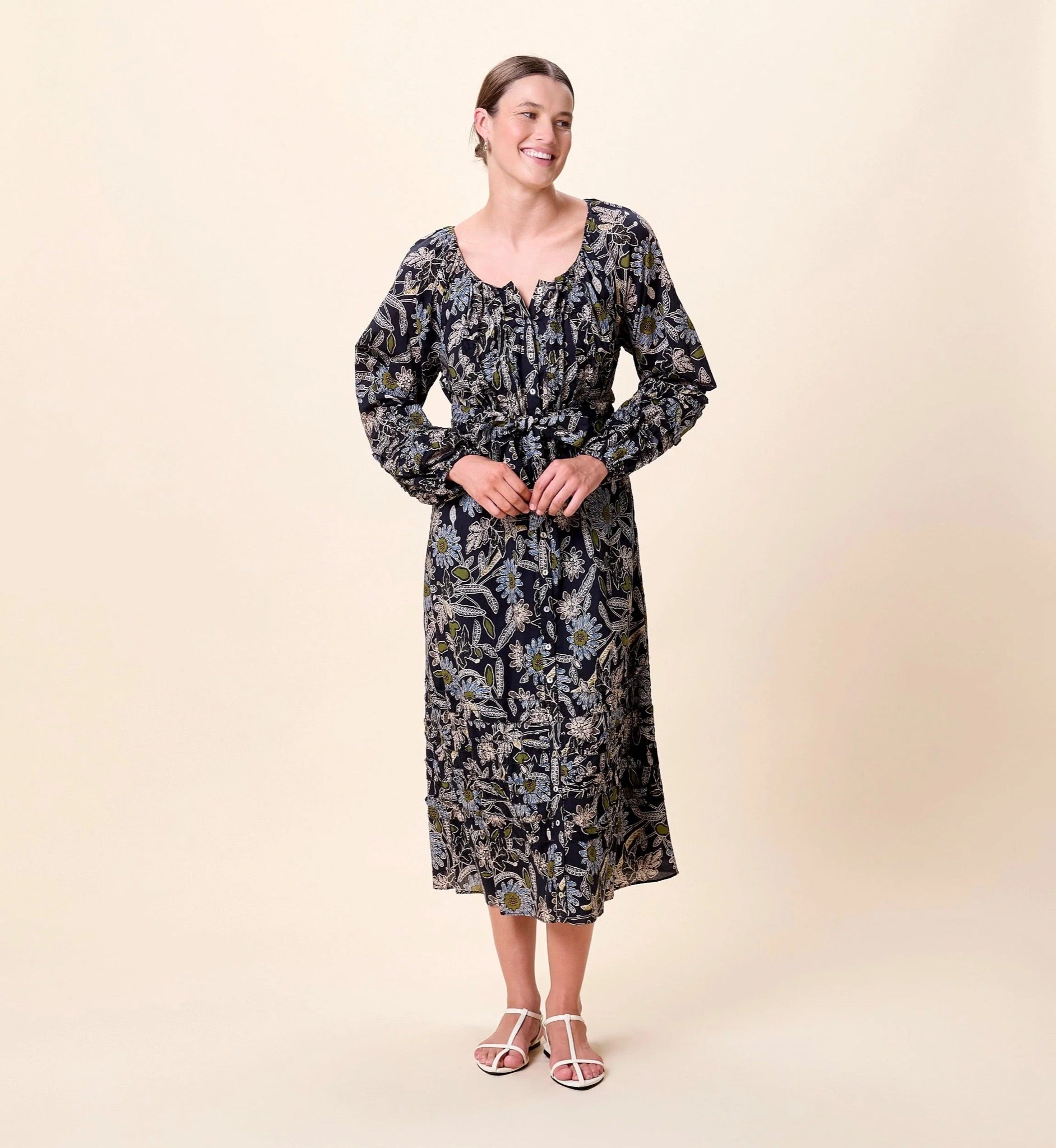 Melinda Midi Dress - Dark Magnolia Floral