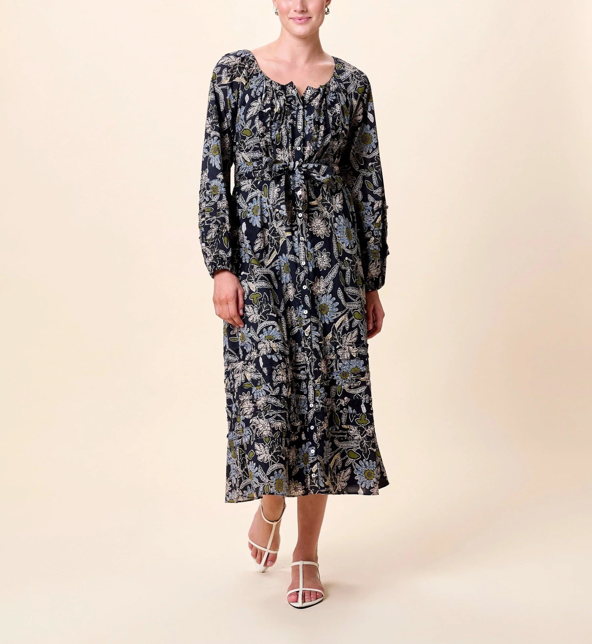 Melinda Midi Dress - Dark Magnolia Floral