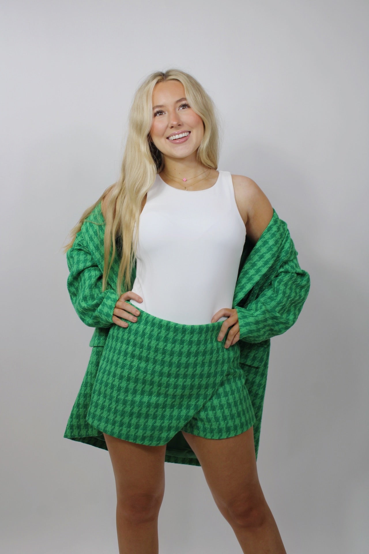 Houndstooth Skort-Green