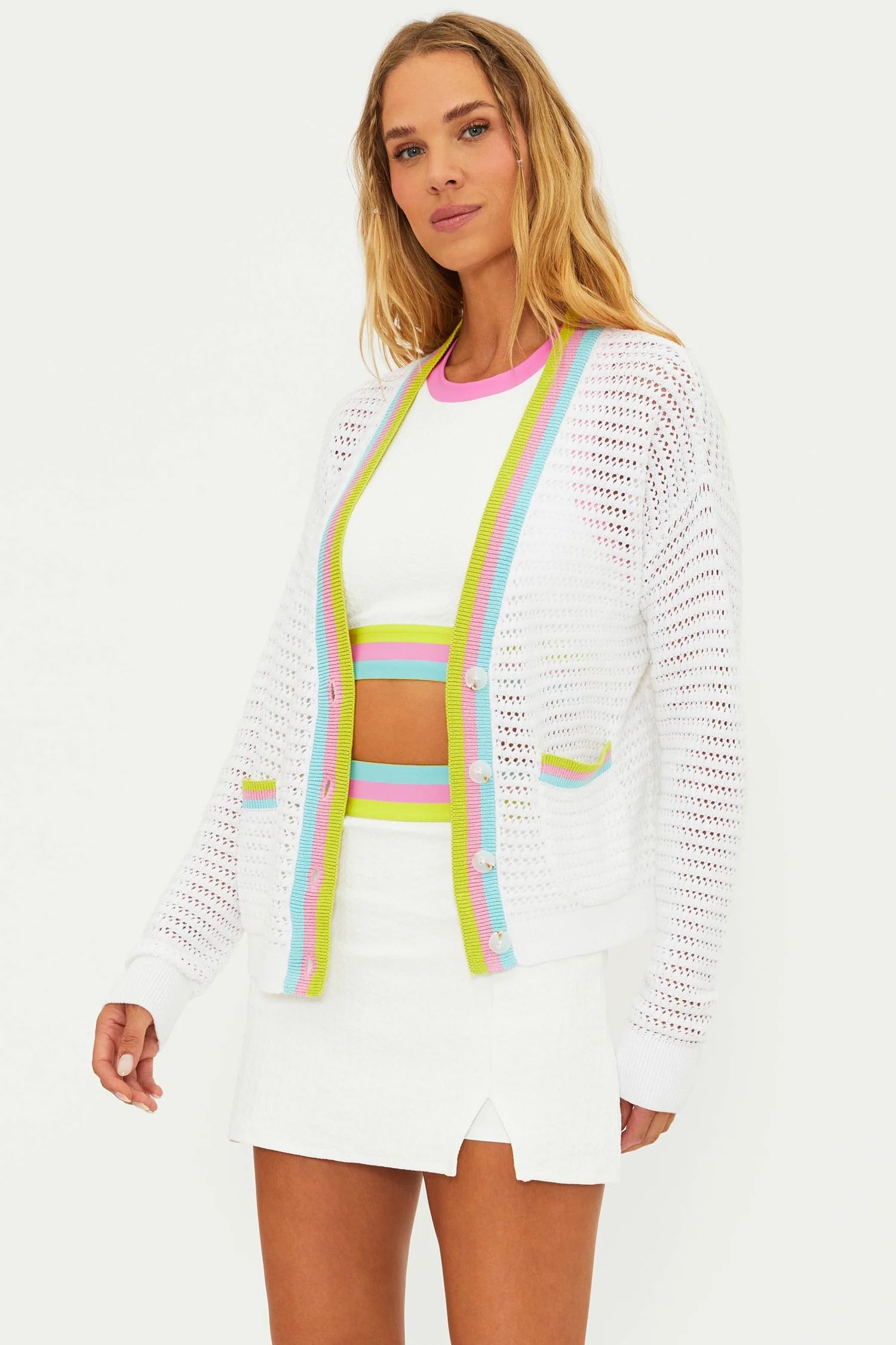 Gene Cardigan Rose Blush Color Block