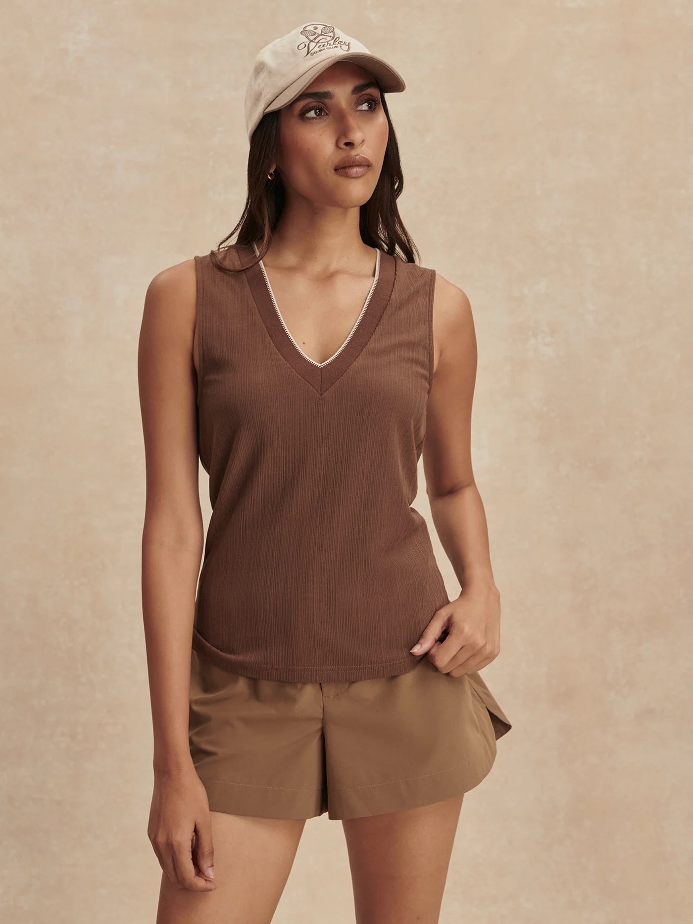 Corby V Neck Tank - Pinecone