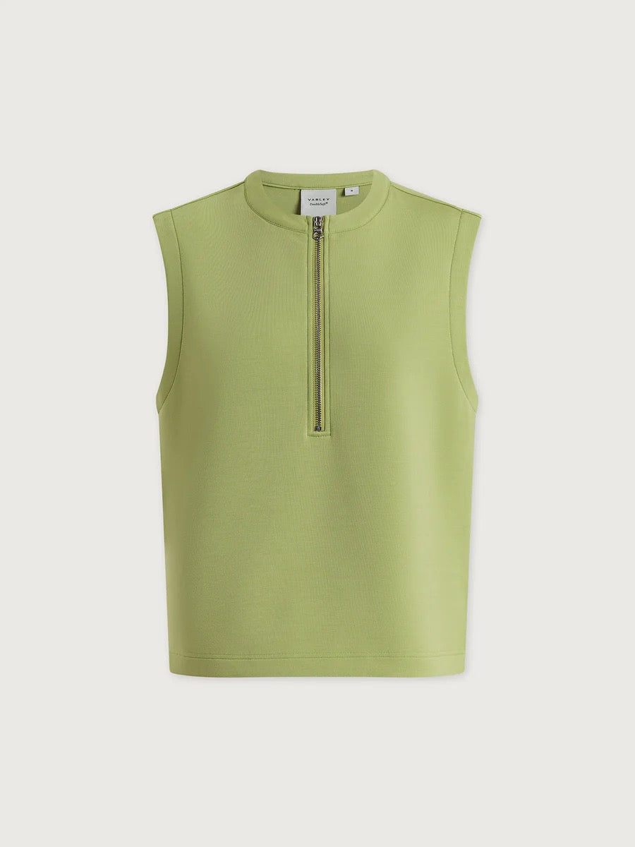 Varley Simmons Half Zip Tank in fern color, featuring a stylish half-zip design and sleeveless fit, perfect for activewear or casual wear.
