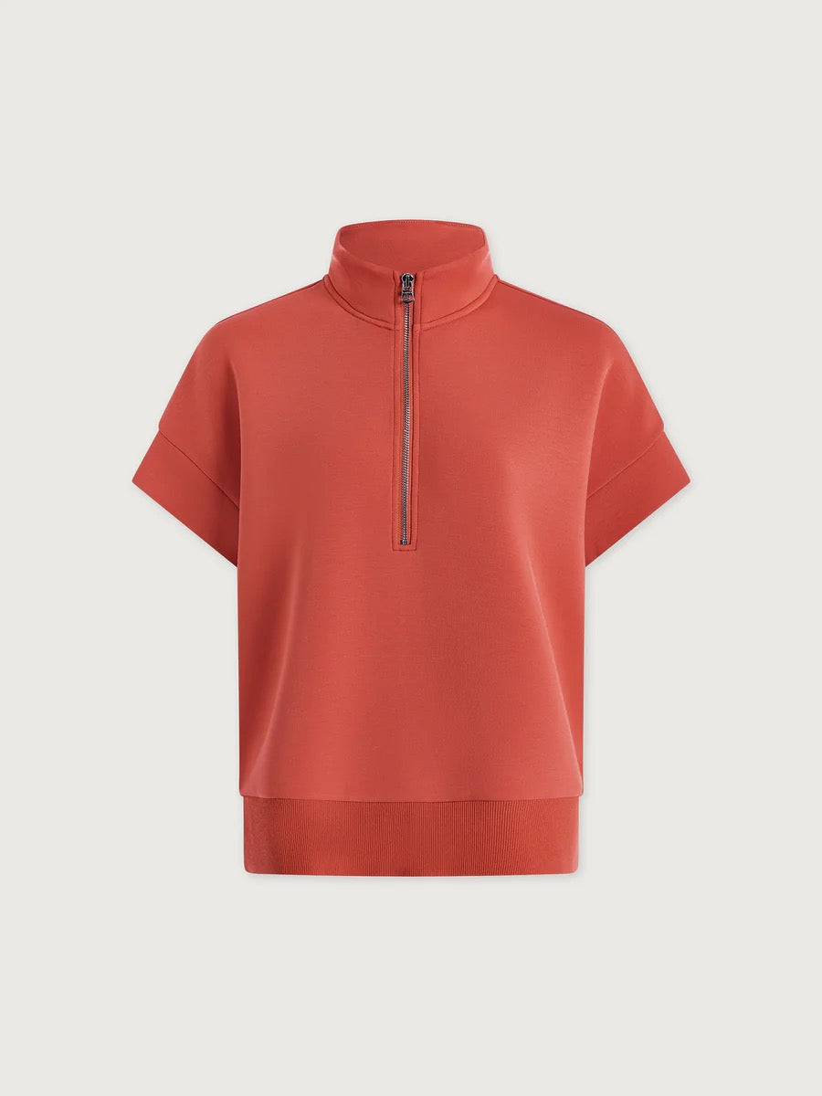 Varley Ritchie Short Sleeve Sweat in Summer Fig, showing the relaxed fit and soft fabric with a vibrant purple hue.