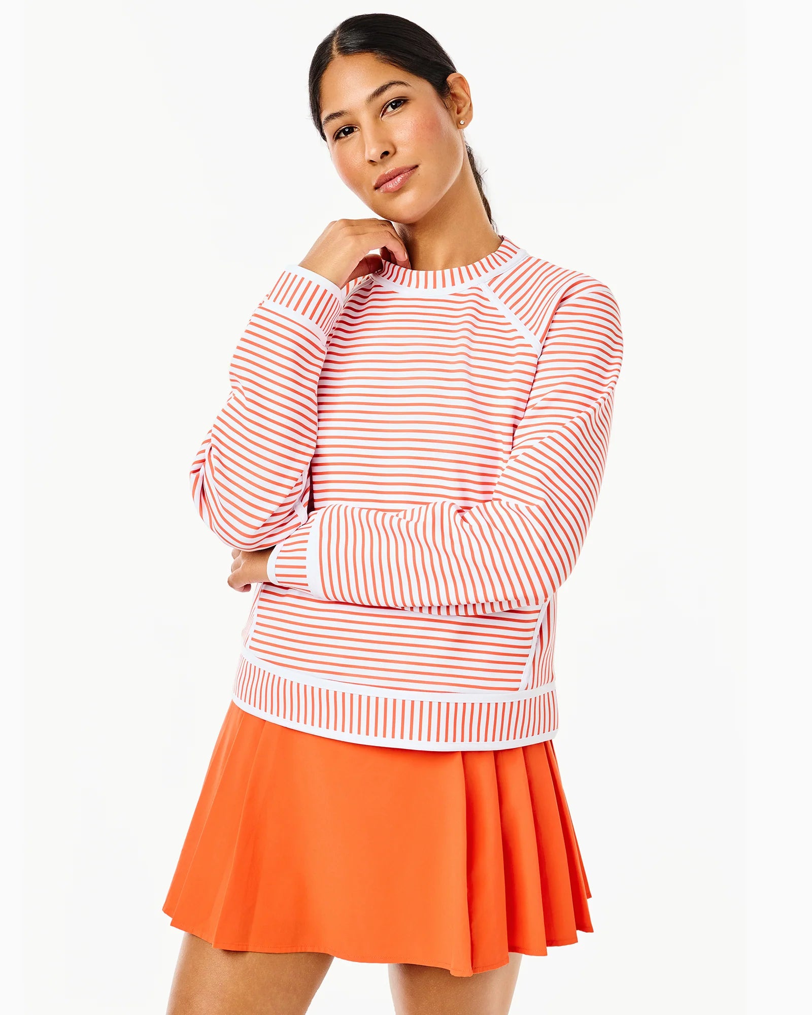 The Bainbridge Crewneck - White/Papaya Stripe