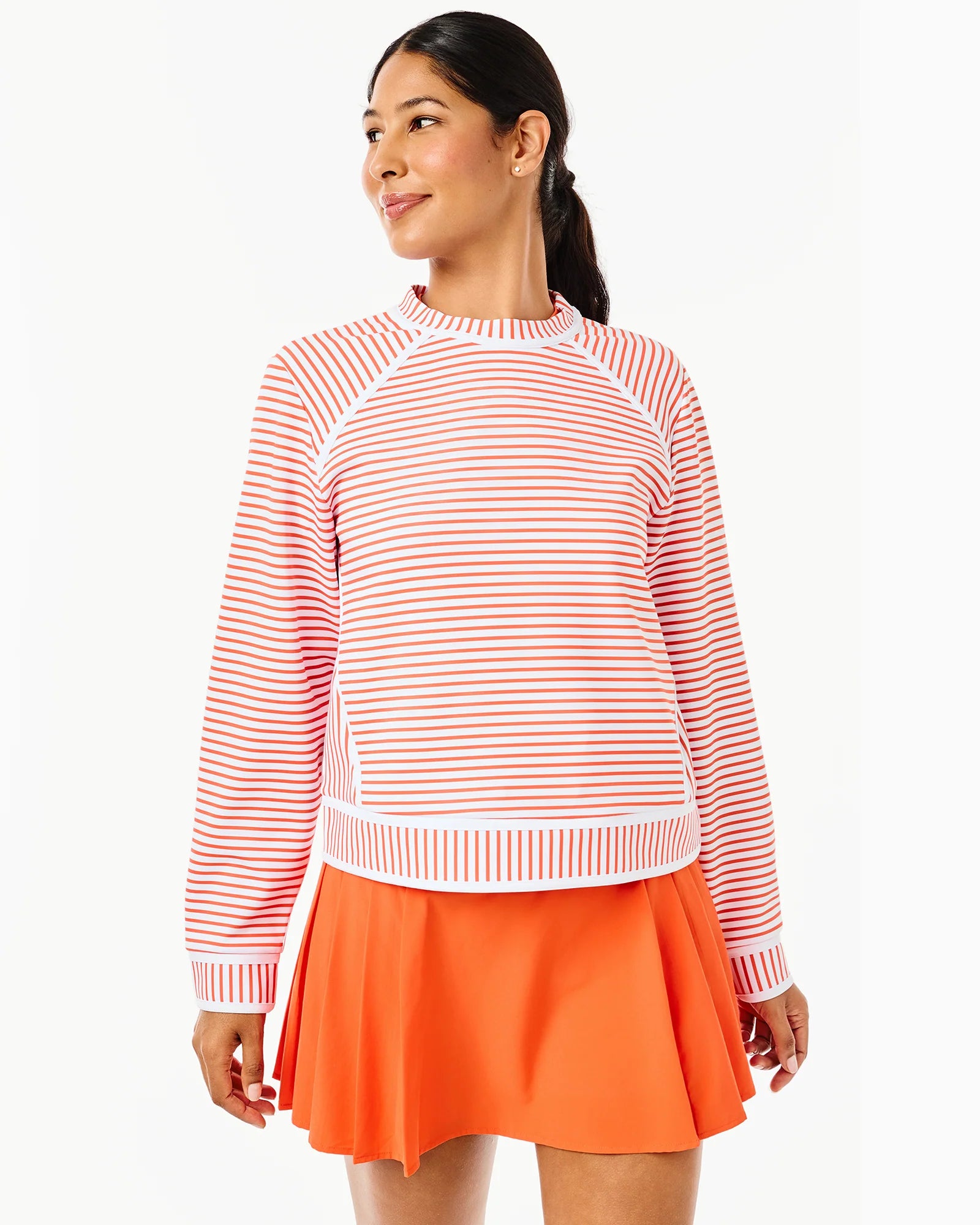 The Bainbridge Crewneck - White/Papaya Stripe