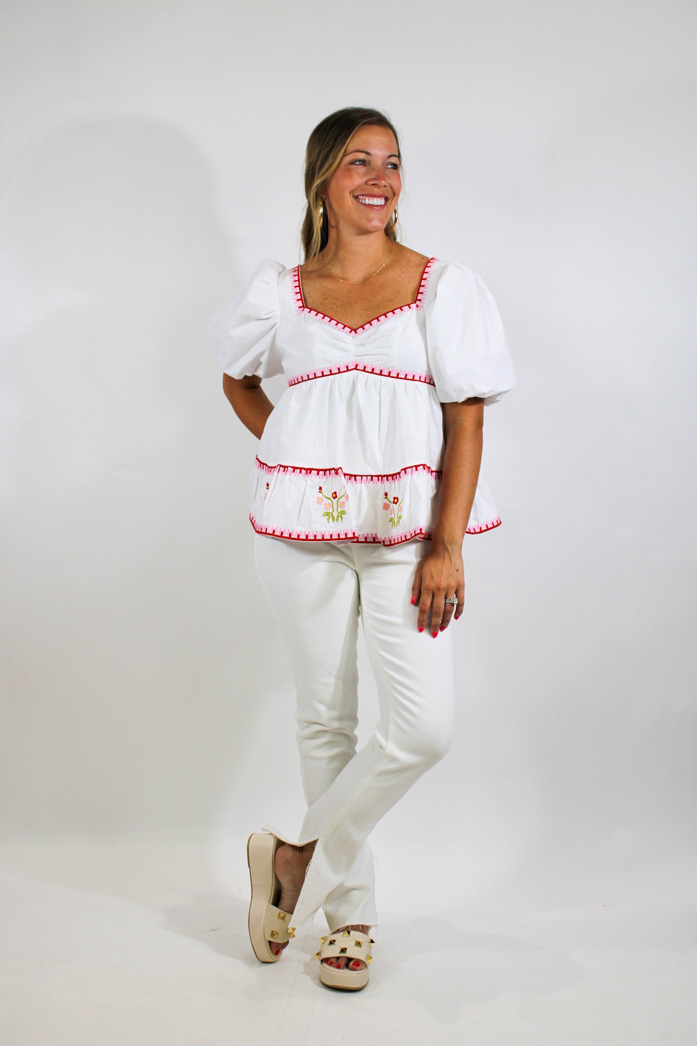 Rosy Embroidered Top