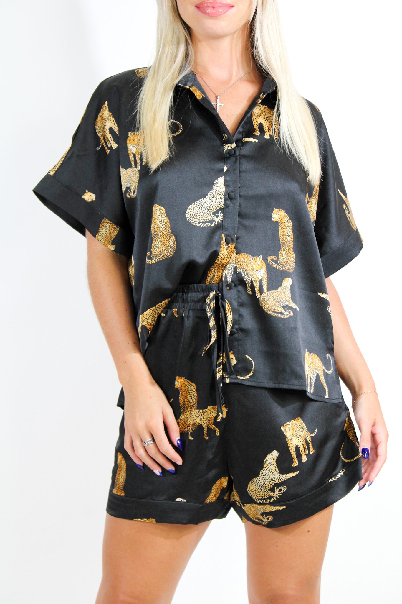 Black Leopard Silk Set