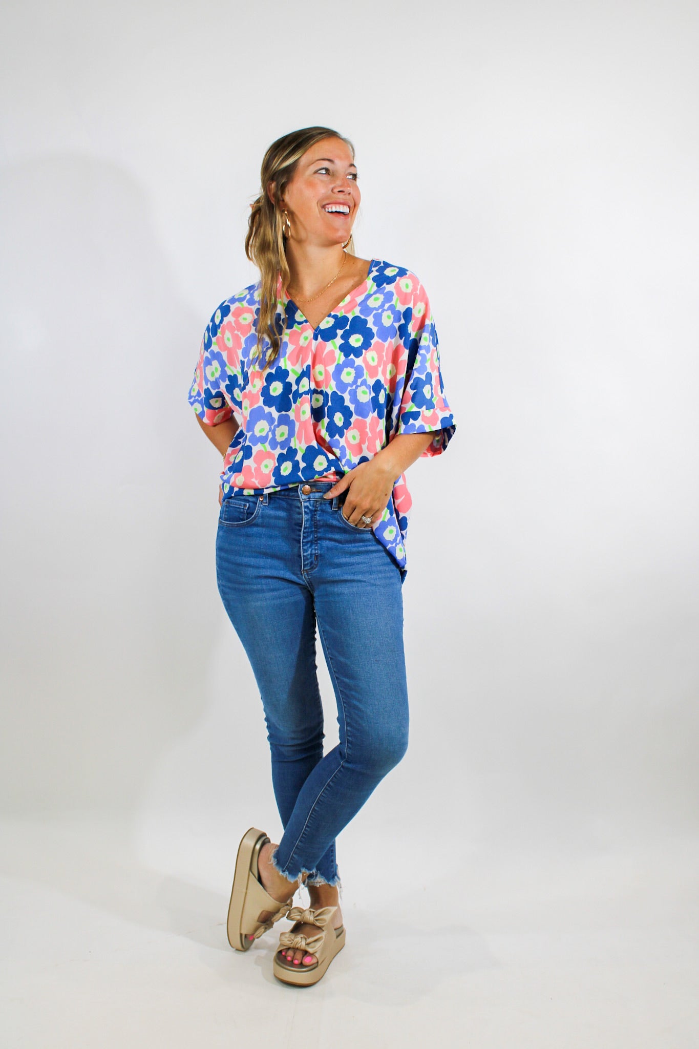 BLUE AND PINK FLORAL TUNIC