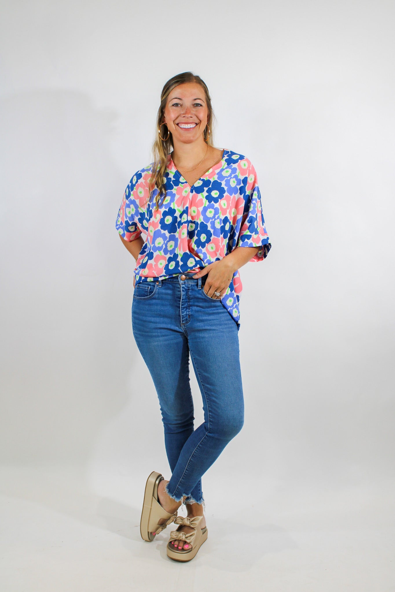 BLUE AND PINK FLORAL TUNIC