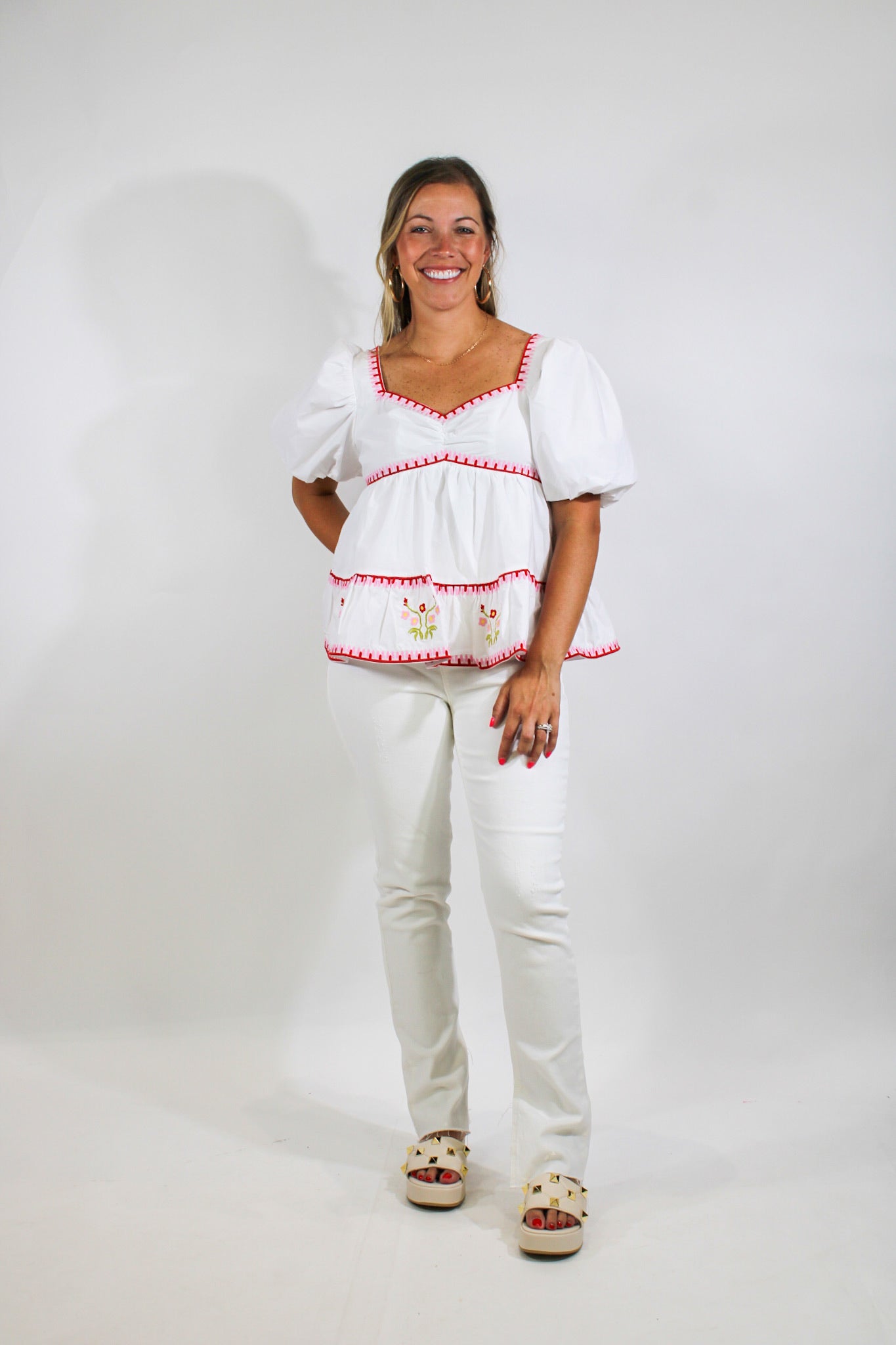 Rosy Embroidered Top