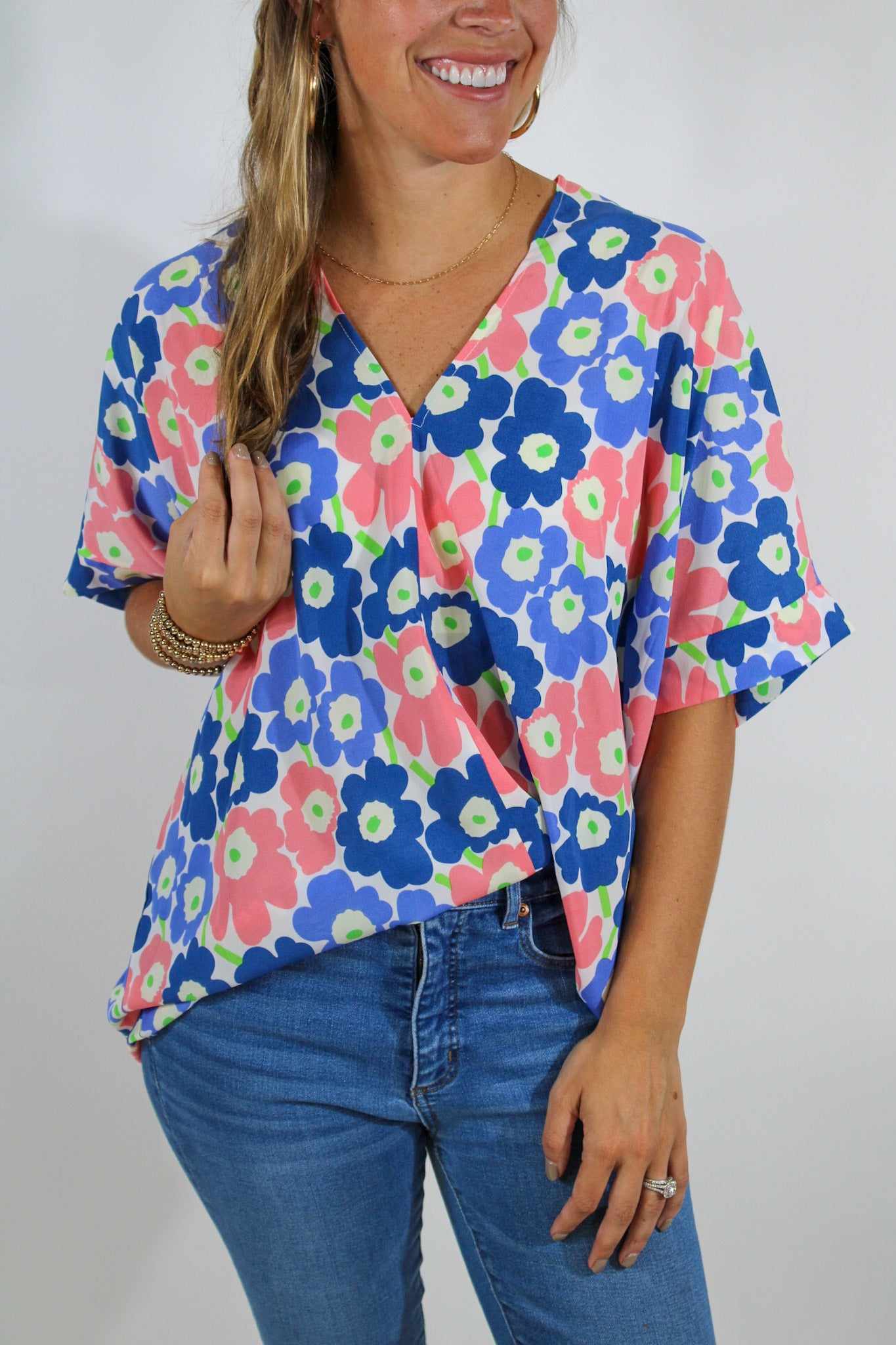 BLUE AND PINK FLORAL TUNIC