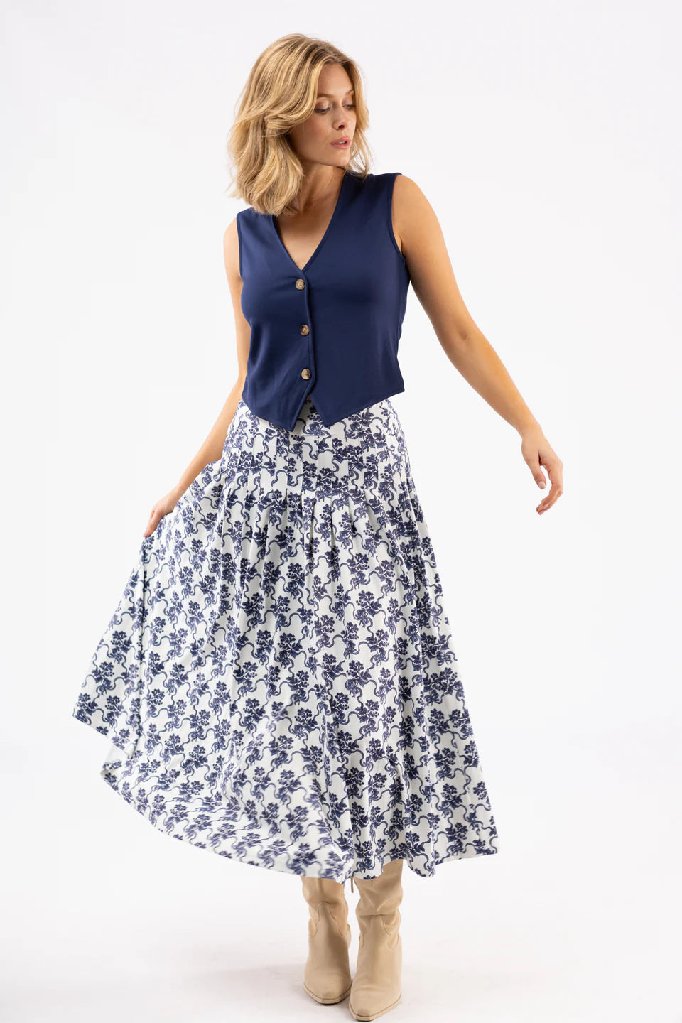 The Lennox Skirt - Ribbon Bouquet Navy