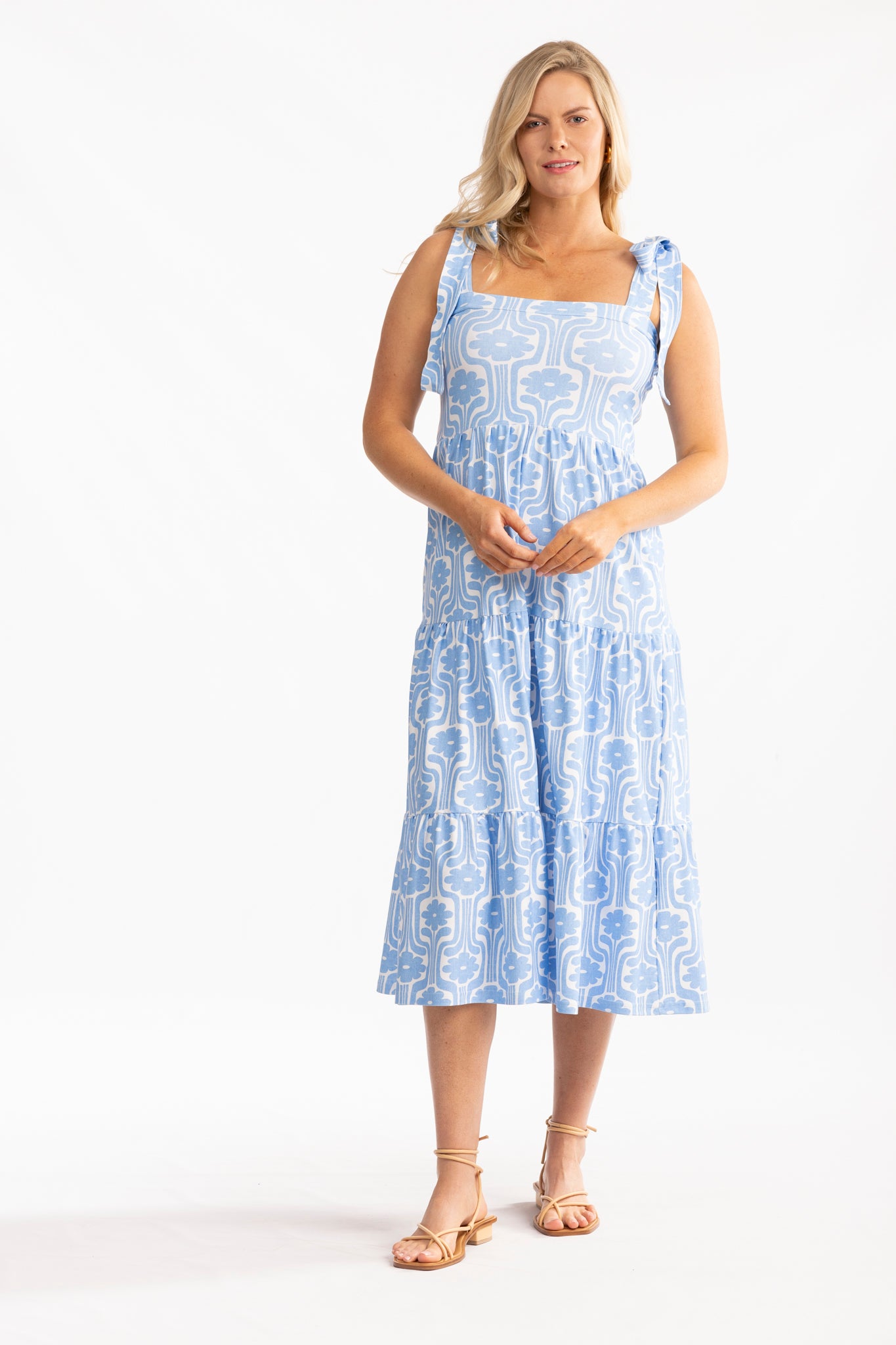 Sage Blue Daisies Dress