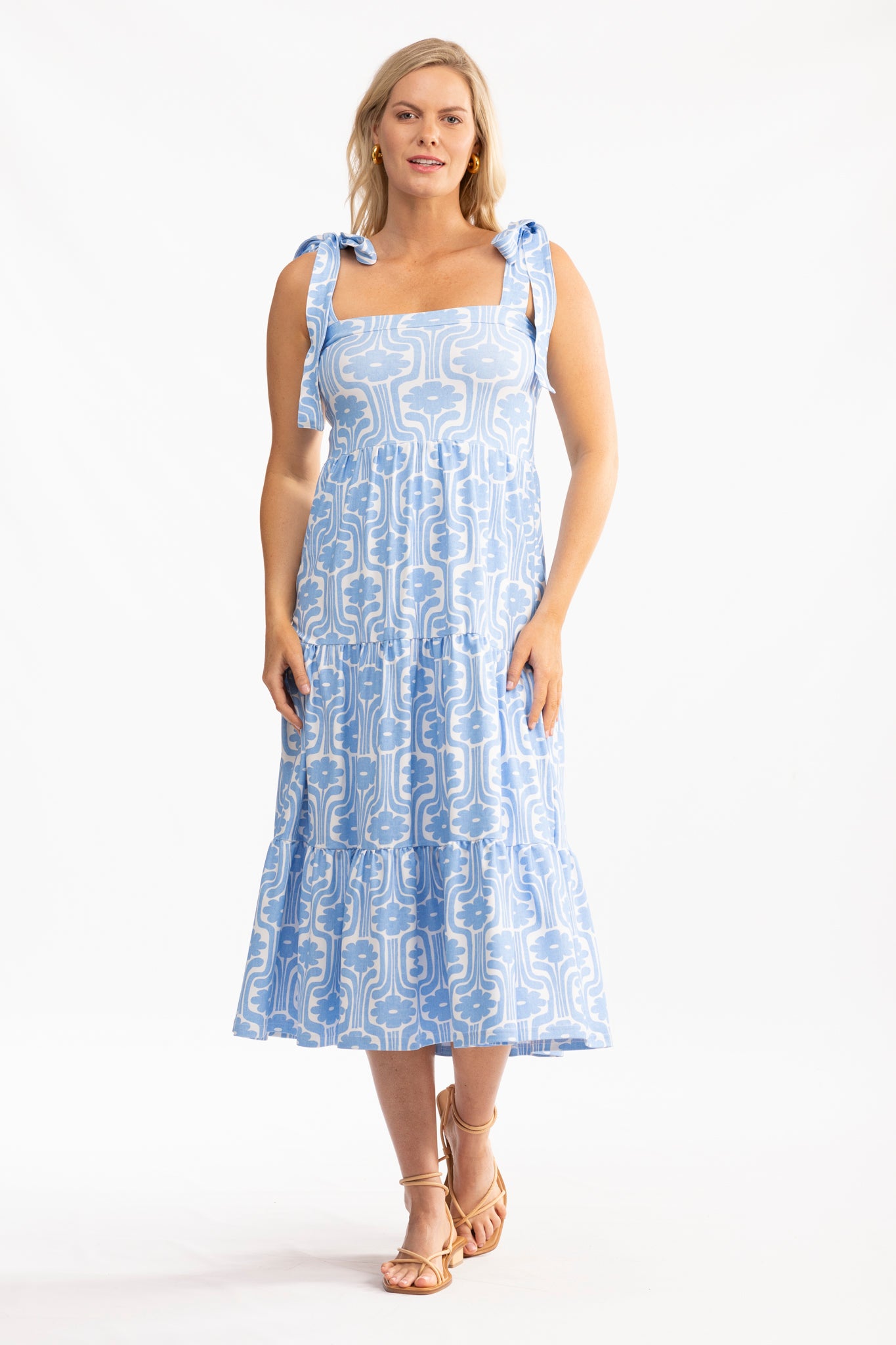 Sage Blue Daisies Dress