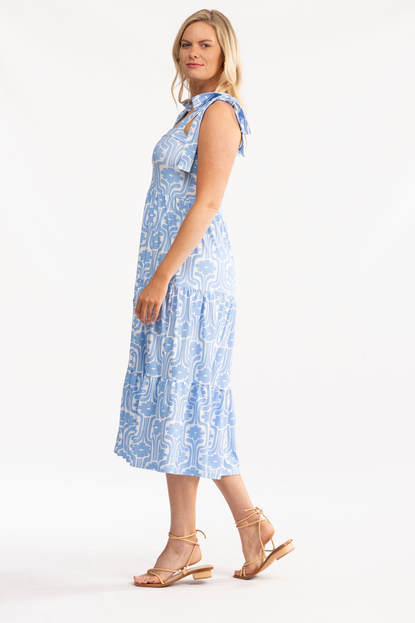 Sage Blue Daisies Dress