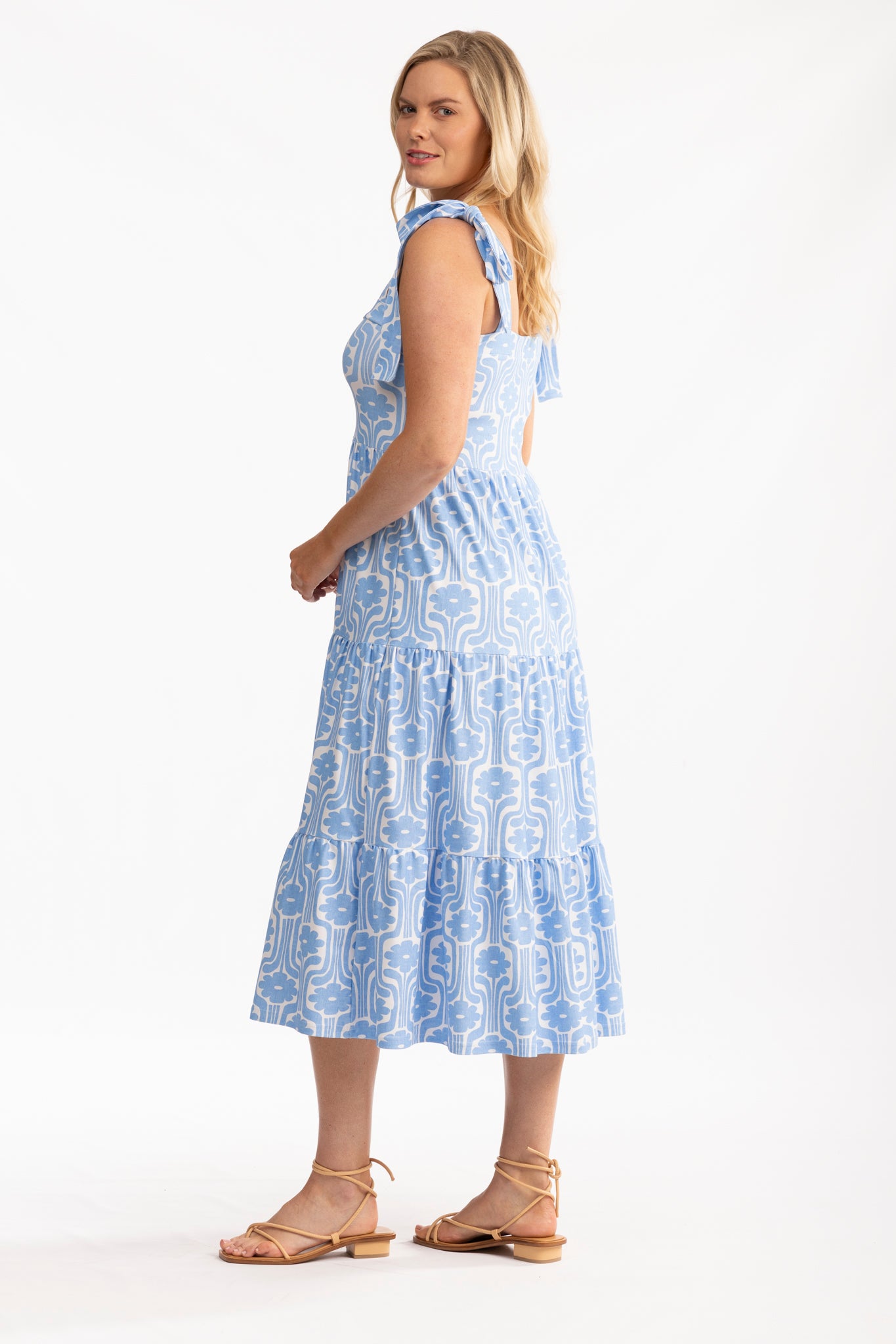 Sage Blue Daisies Dress