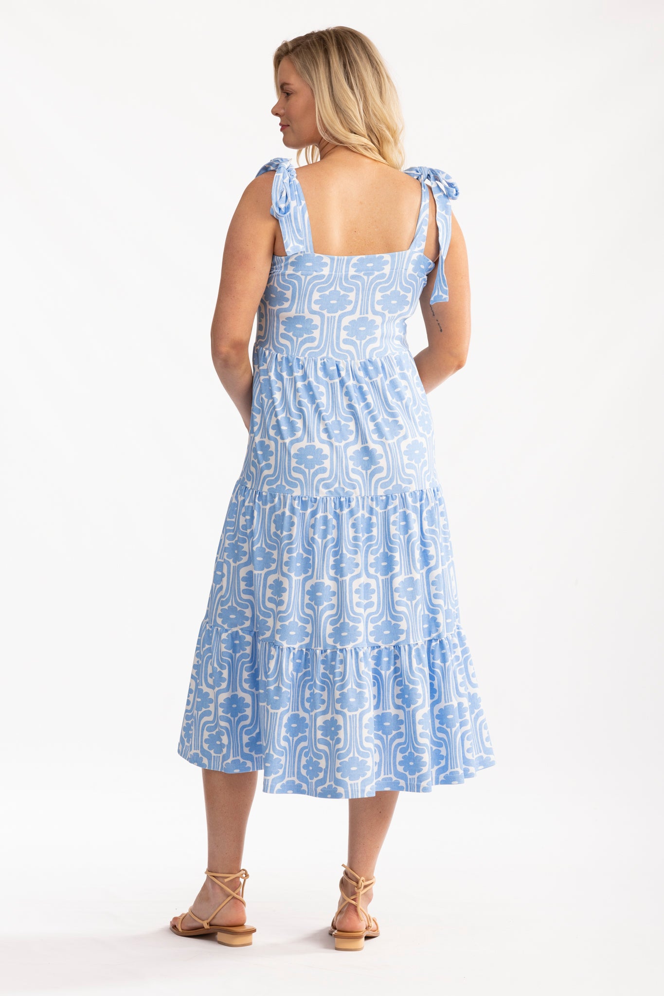 Sage Blue Daisies Dress