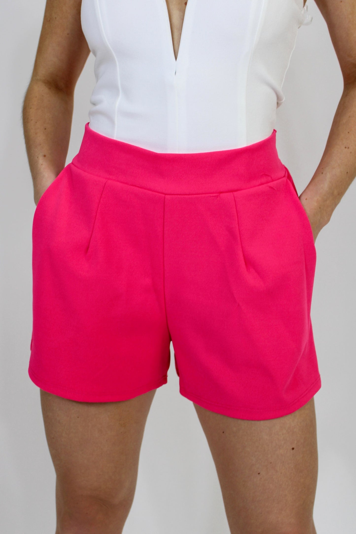 Solid Hot Pink Shorts with Pleated Design