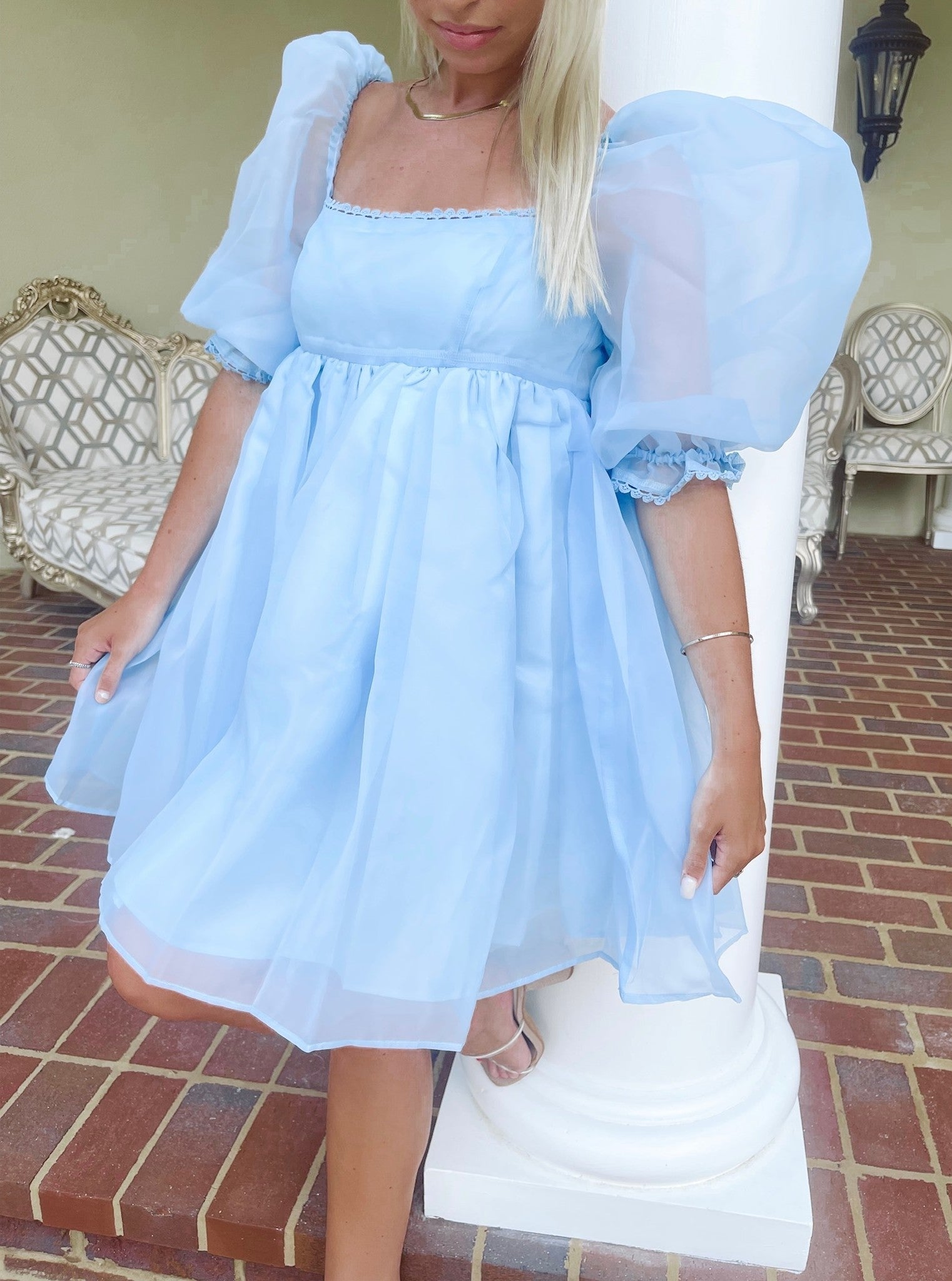 Day Dreamer Puff Dress - Blue