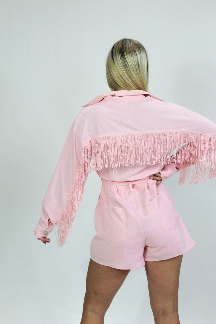 Priscilla Fringe Romper - Pink