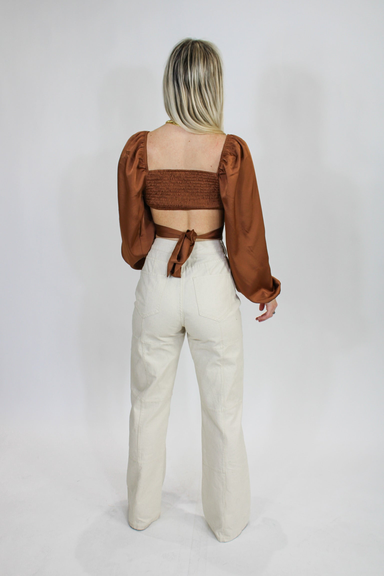 Brown Balloon Wrap Top