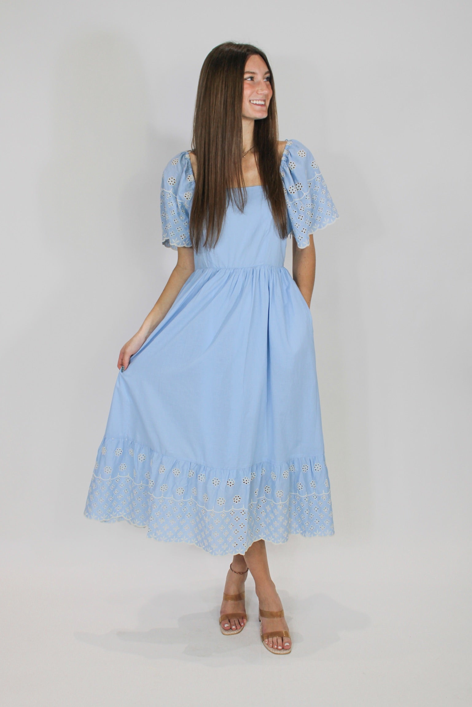 Blue Smocked Midi