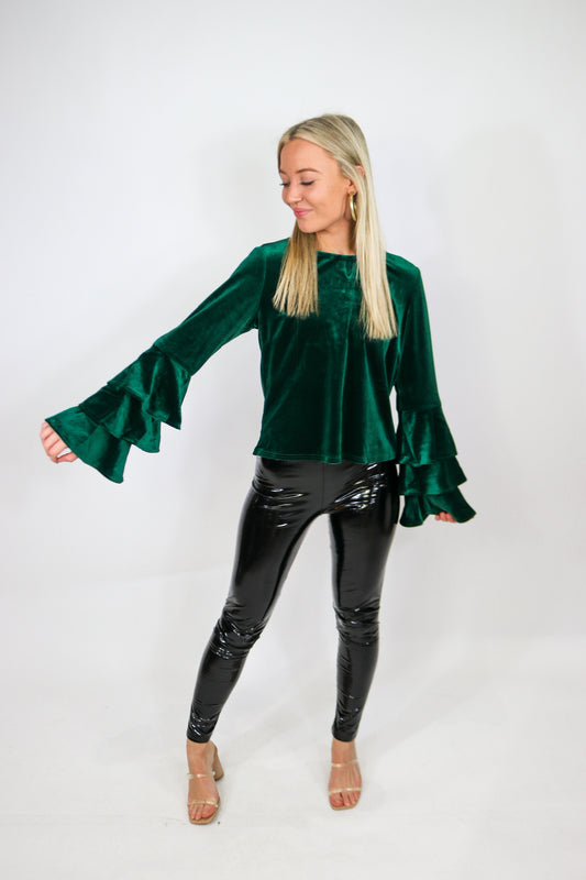 Holidate Green Velvet Top