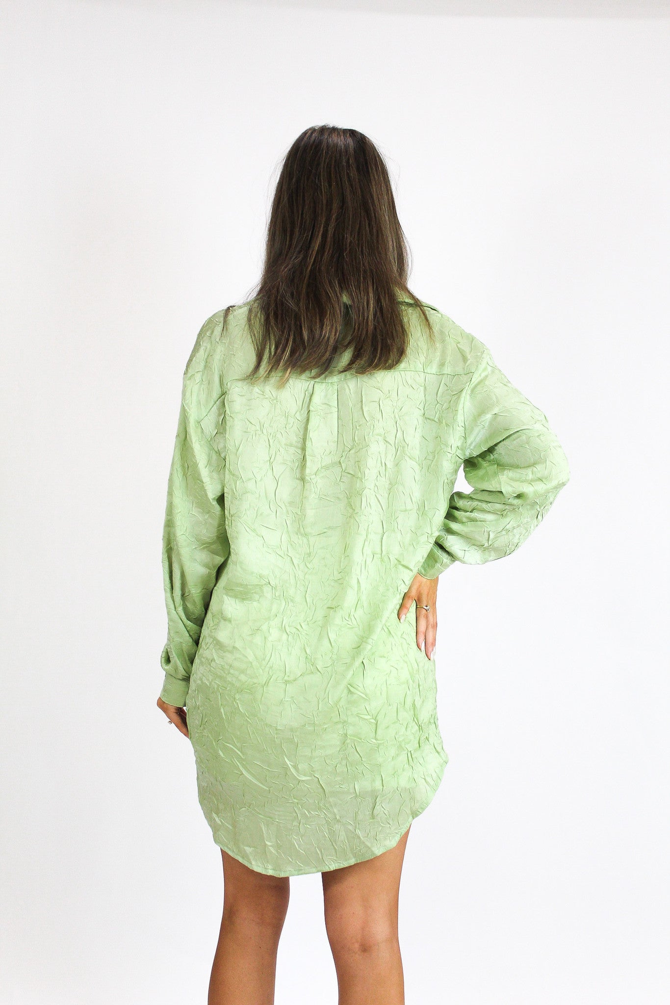 Honeydew Satin Button Down