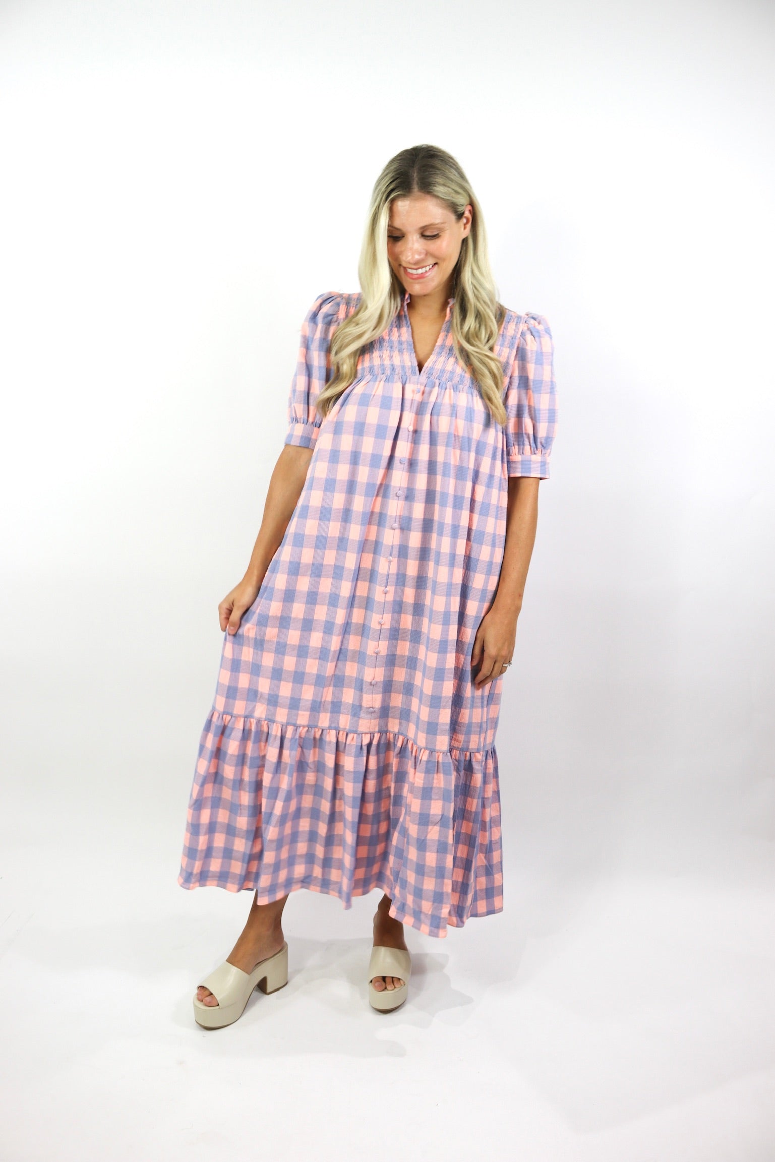 Blue Blush Gingham Midi