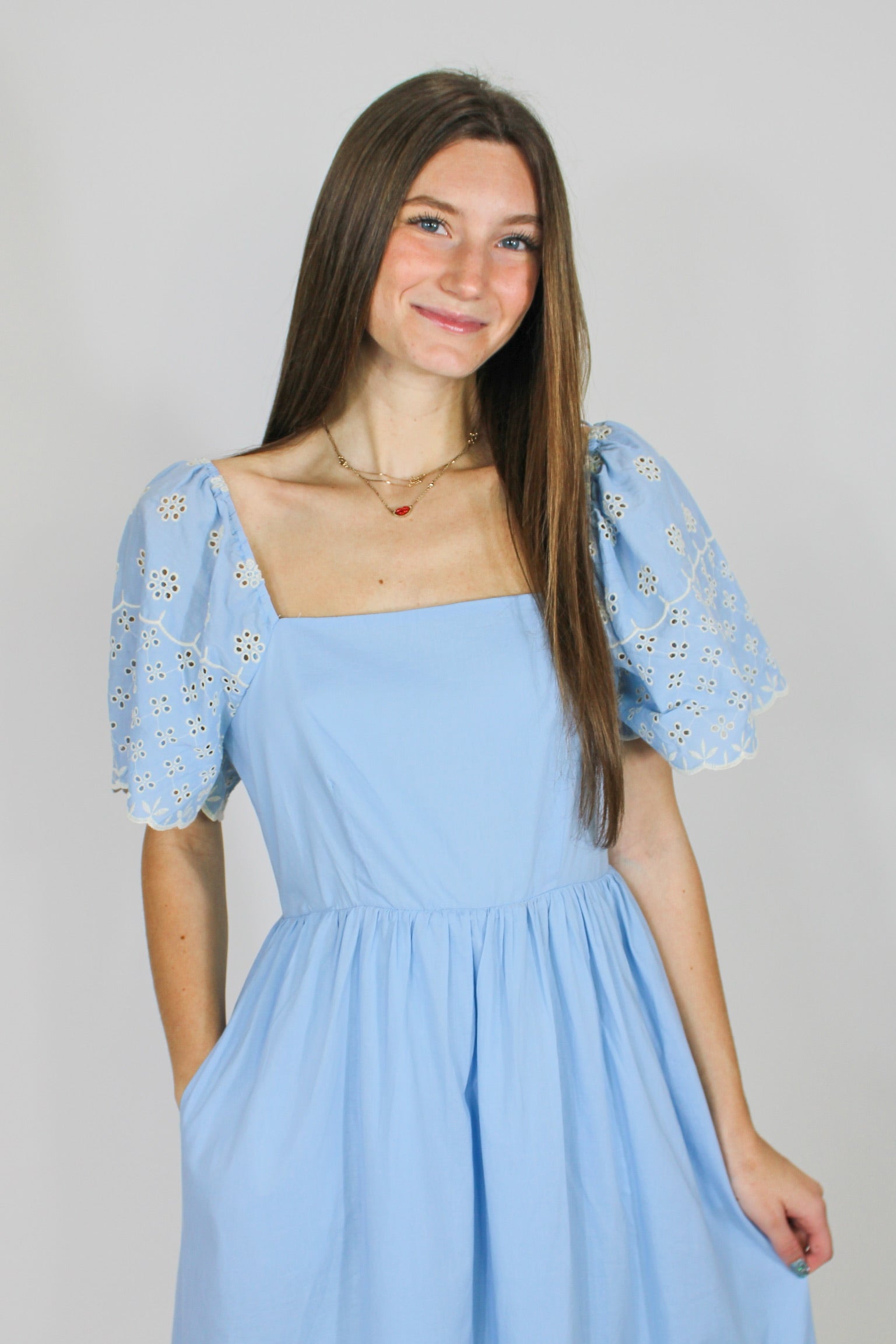 Blue Smocked Midi