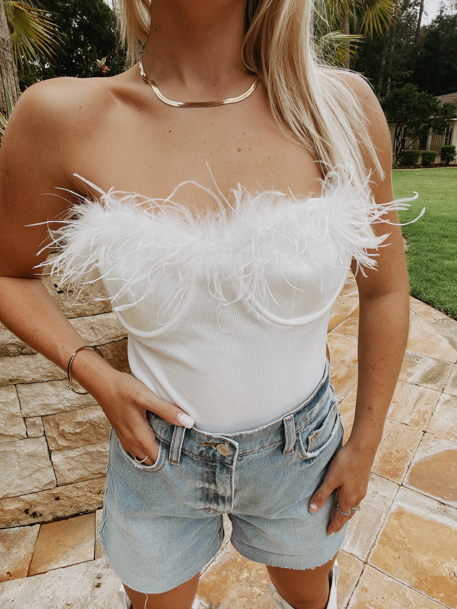 Final Fling Feather Bodysuit