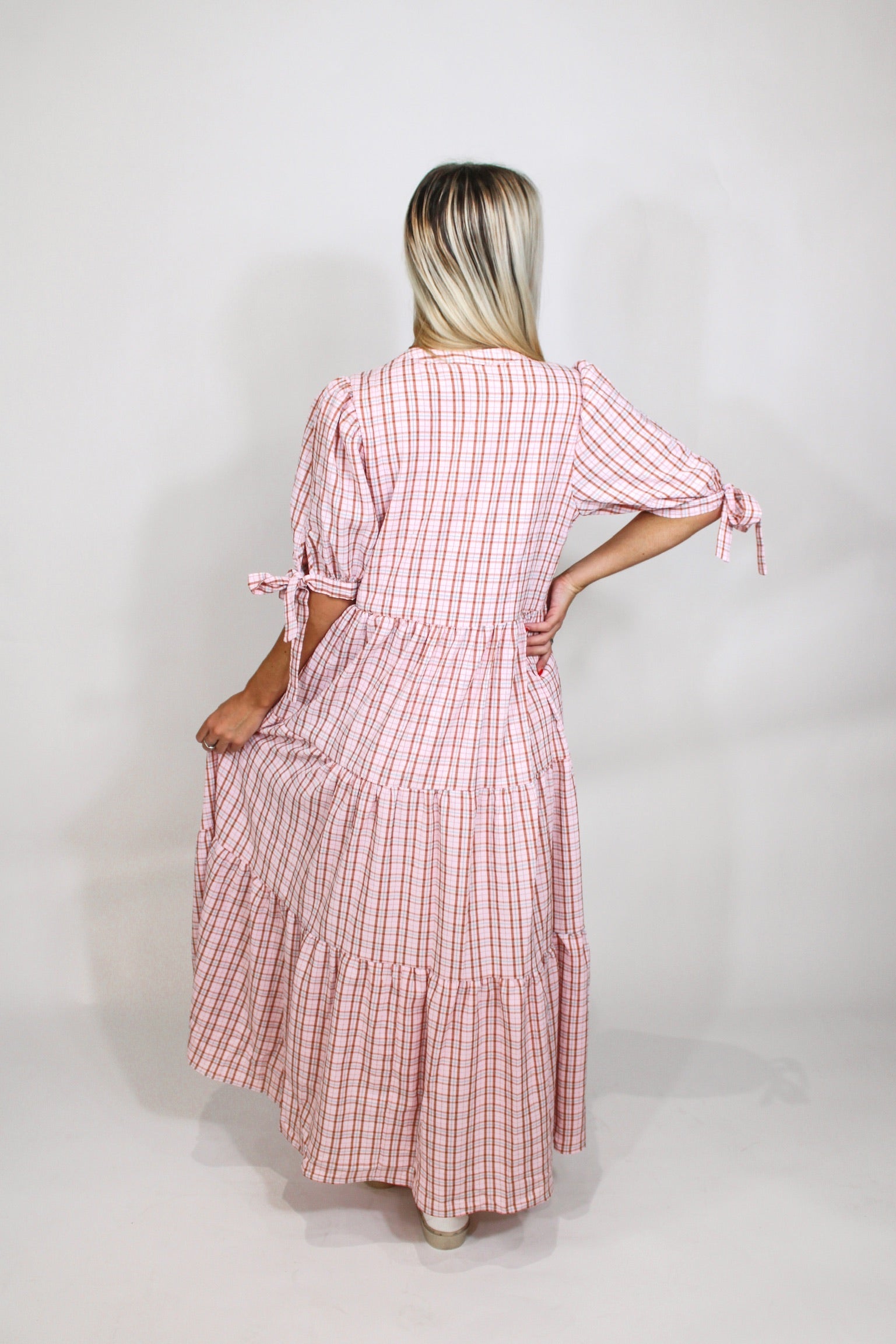 Irresistible Charm Plaid Maxi-Pink