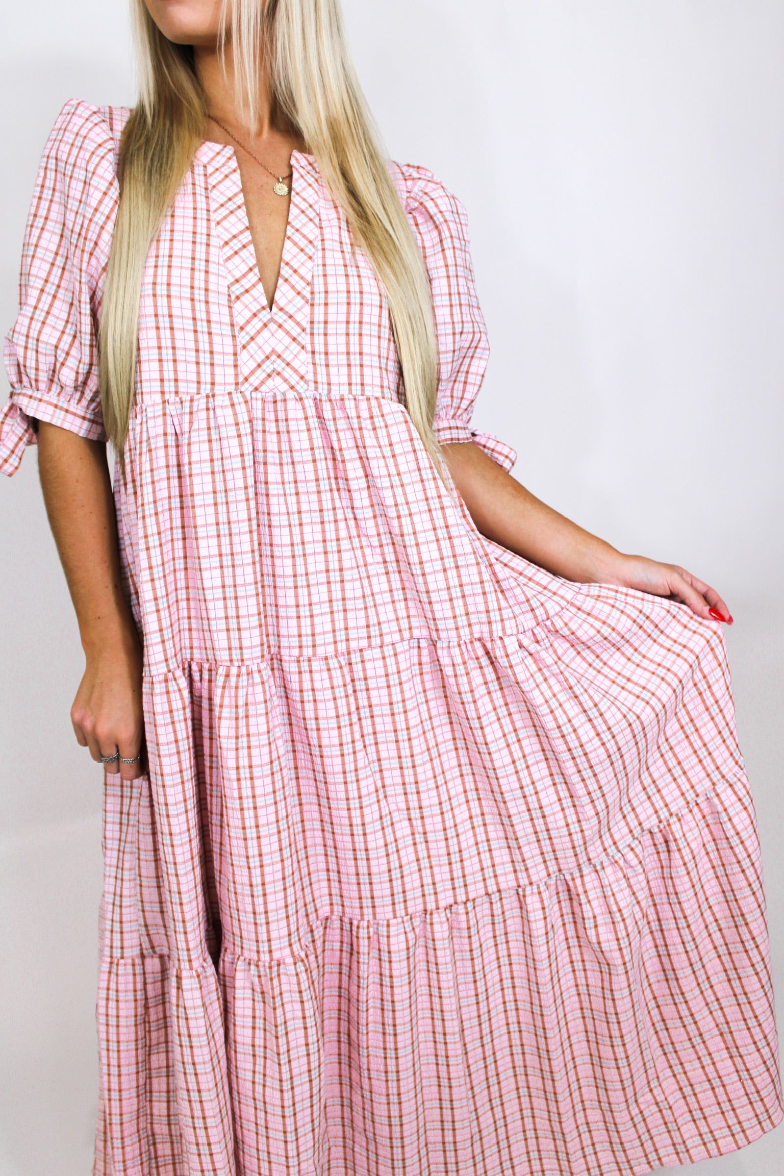 Irresistible Charm Plaid Maxi-Pink