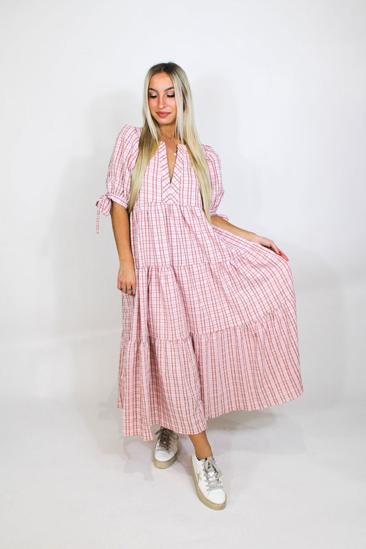 Irresistible Charm Plaid Maxi-Pink